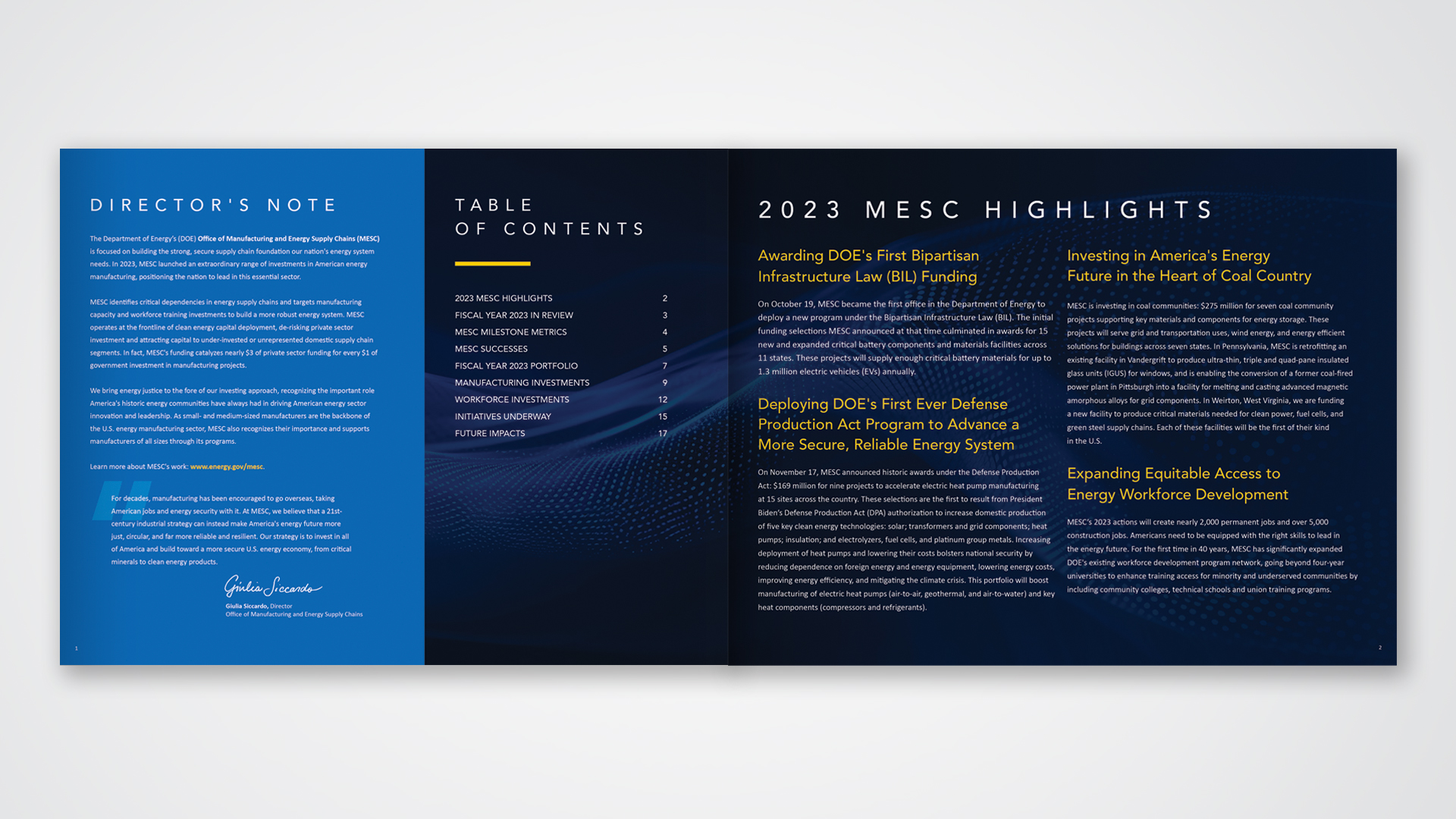Letter from MESC's Director and Table of Contents.