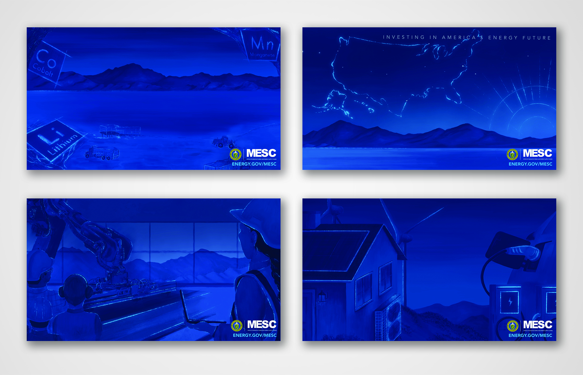 All four posters with a blue overlay on each.