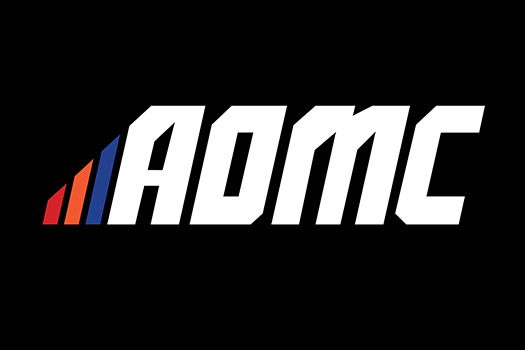AOMC logo with three colored stripes to left side of the letter A.