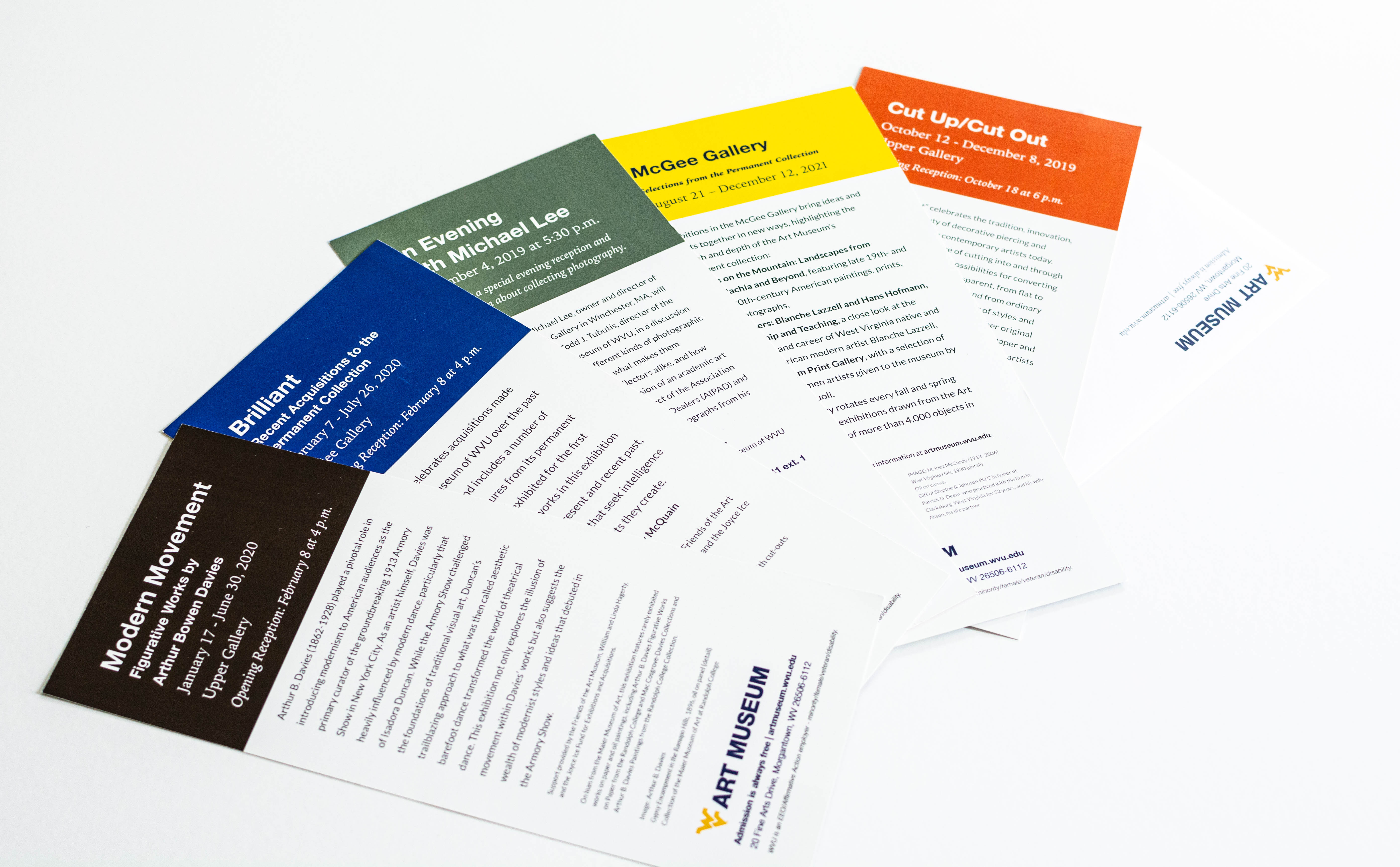 Card backs use a color-blocked header in a brand color to complement the artwork on the front of the card.