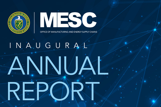 Cropped image of the cover of MESC's Fiscal Year 2023 Annual Report showing a blue network pattern.