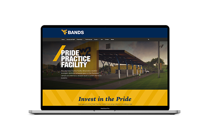 Pride Practice Facility landing page mockup on a laptop.