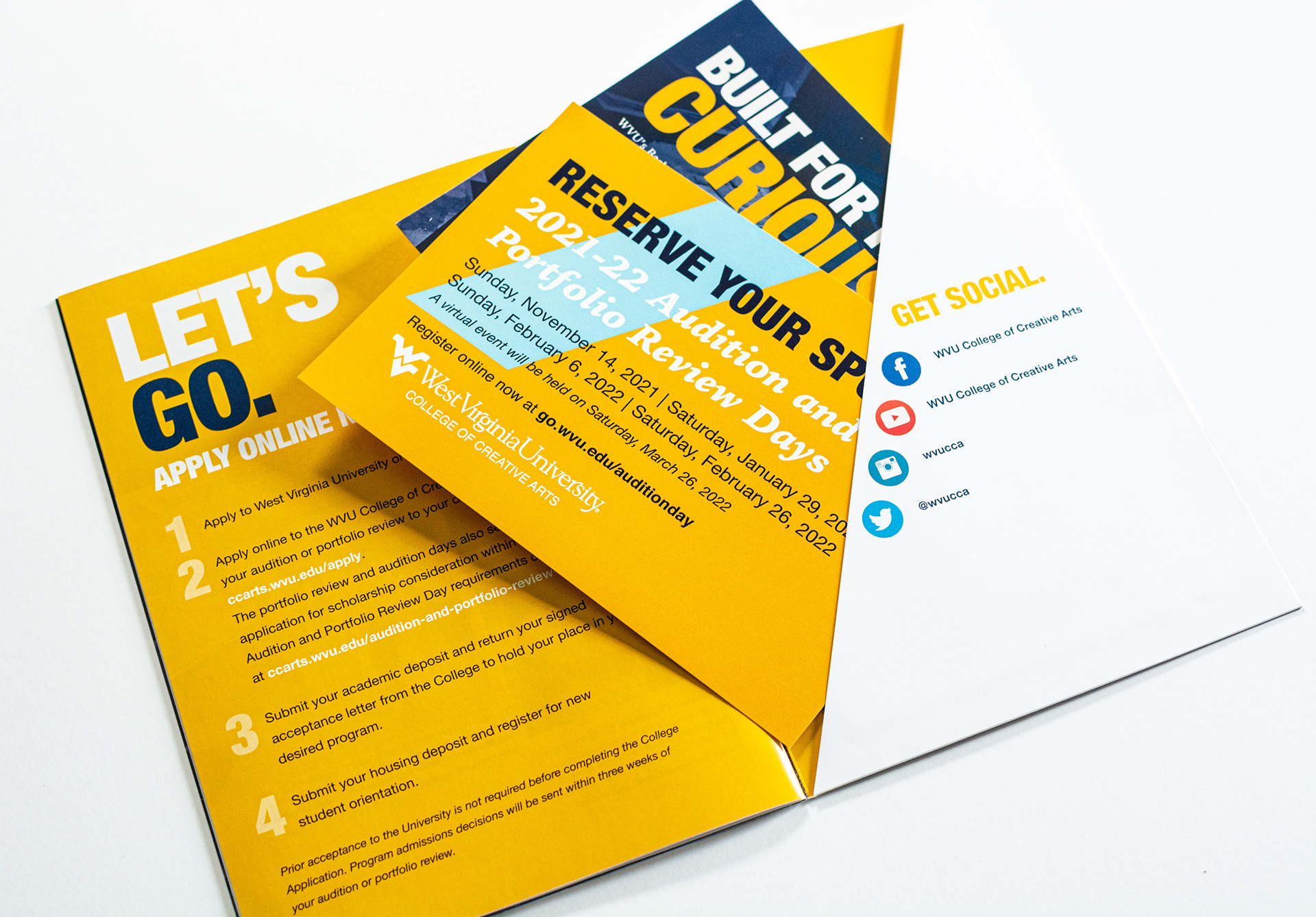 The last page in the booklet shows the steps to apply and features a die cut pocket to hold extra recruitment materials.