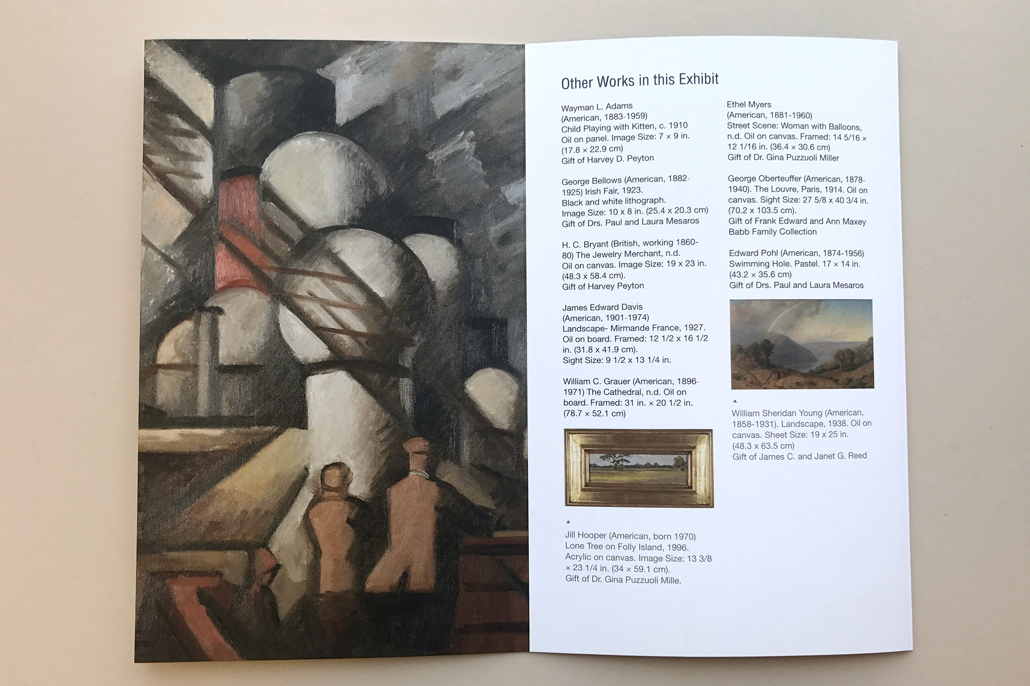 Back panels of the brochure display a full bleed image and credits for other works on display.